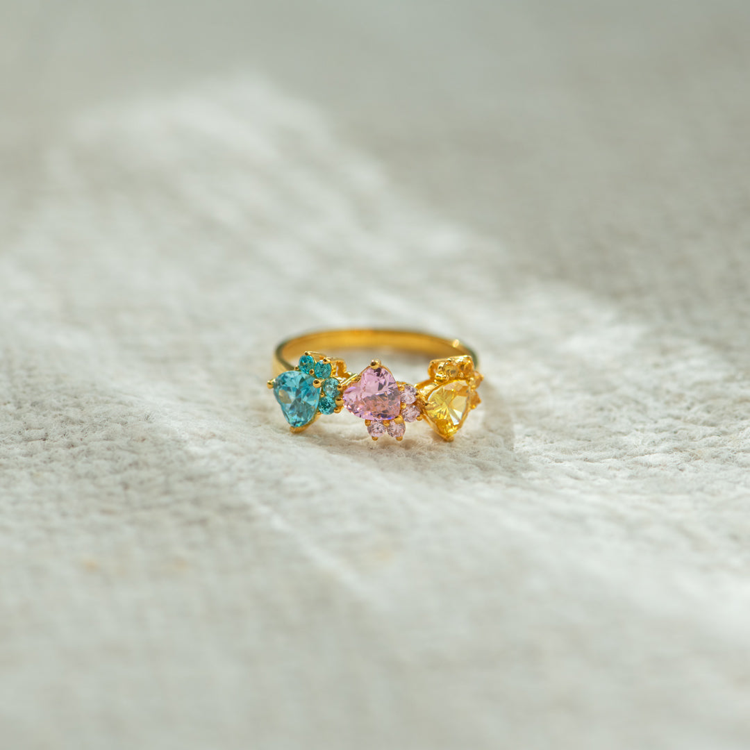 The Catmother Cat Paws 1-5 Birthstones Ring
