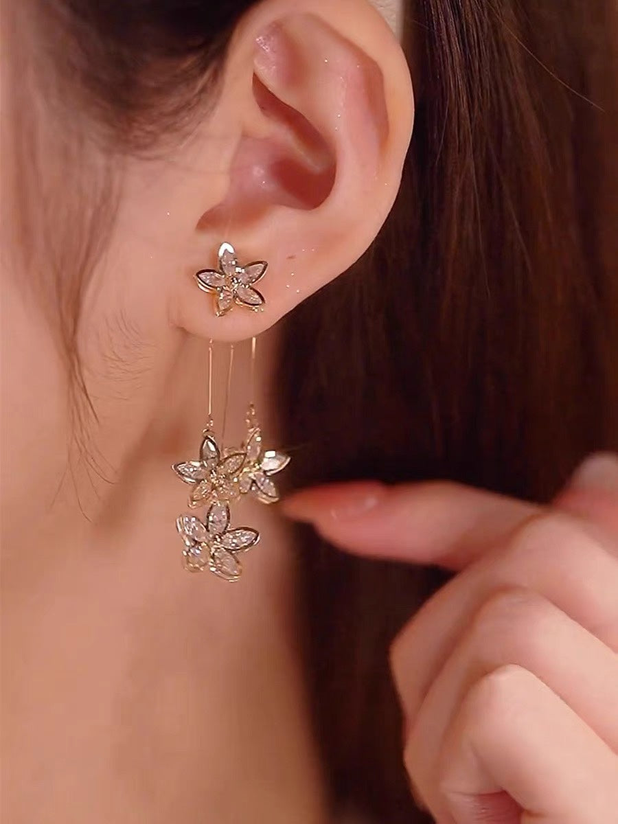 Zircon Tassel Floral Earrings