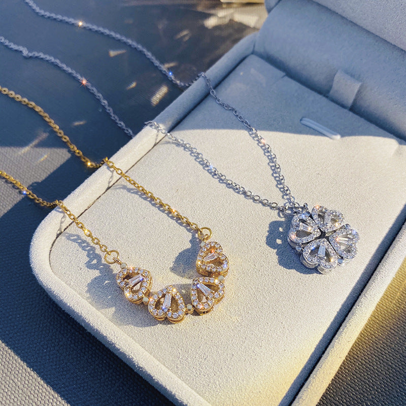 Lucky Four Leaf Clover Heart Necklace