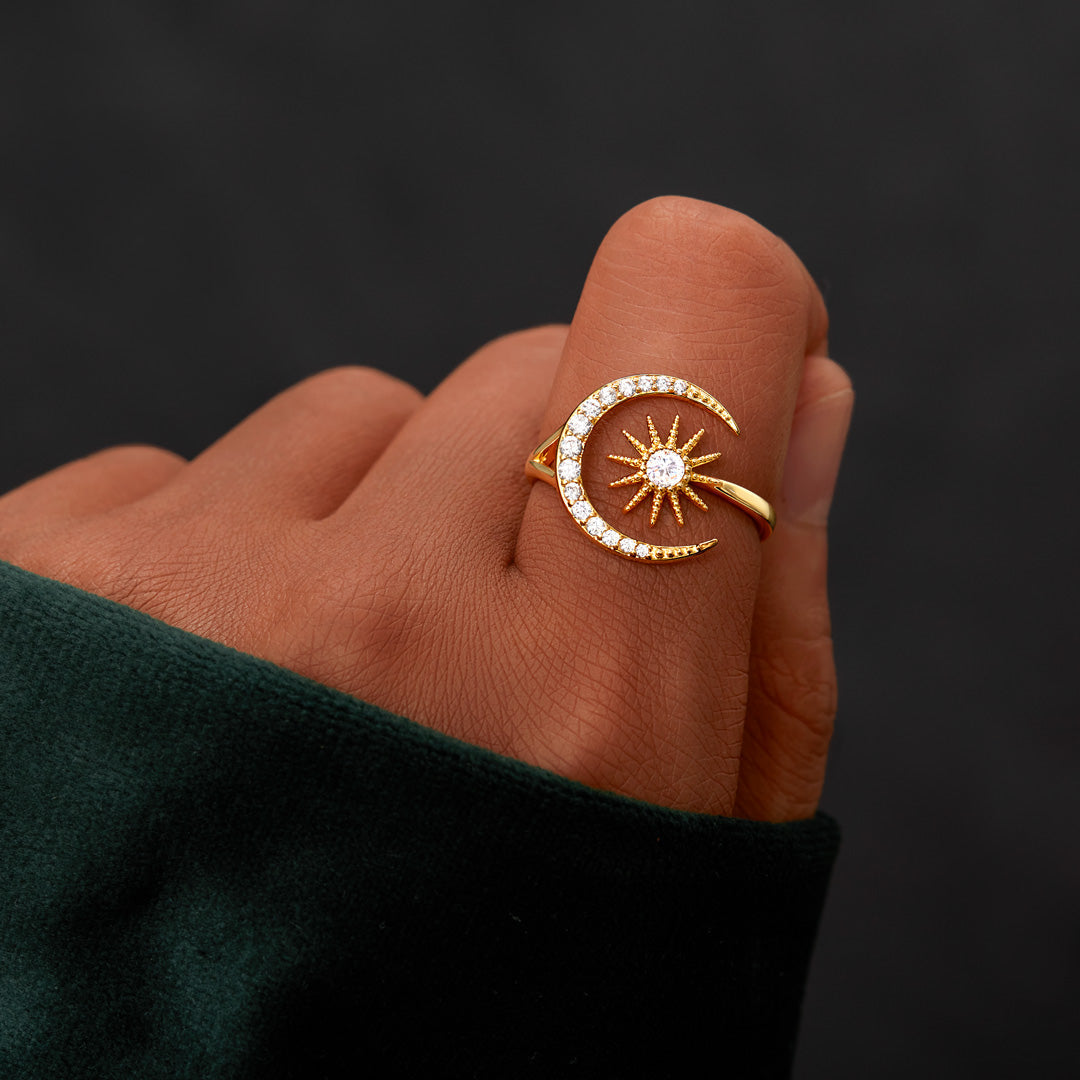 Always Under the Same Moon Crescent Moon & Star Ring