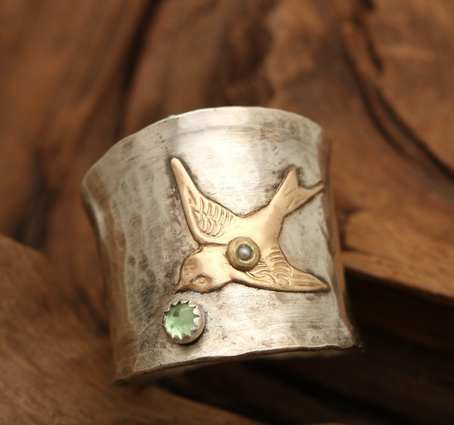 Sterling Silver Wide Band Ring, Bird Ring For Woman Unique