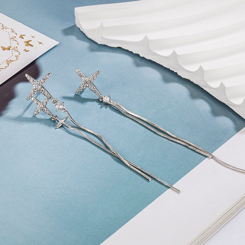 šøIrregular Cross Star Zircon Tassel Earrings