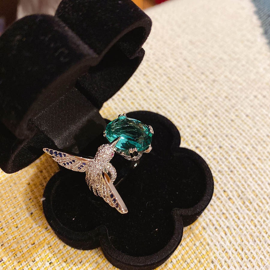 Hummingbird Zircon Adjustable Open Ring