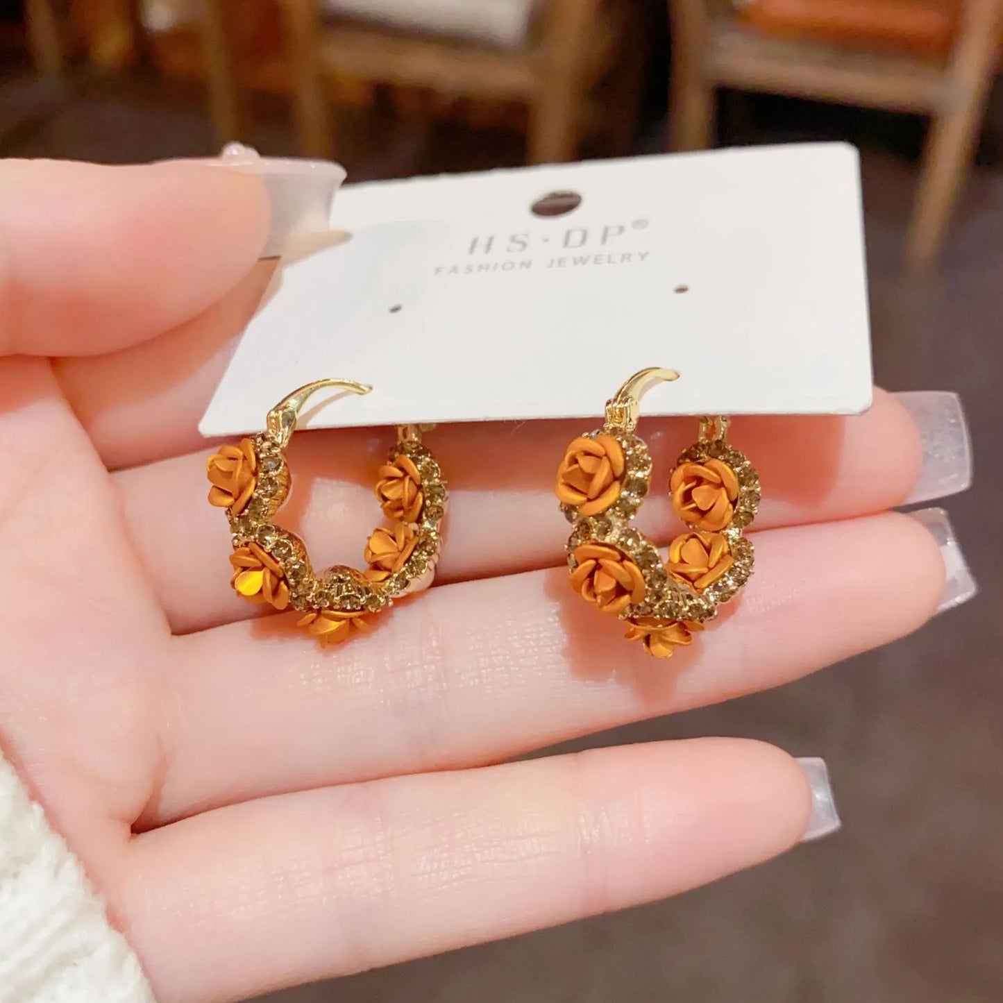 šøFrench Style Retro Champagne Rose Earrings