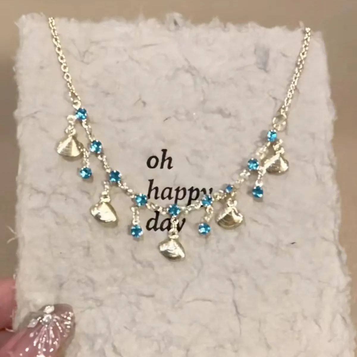 🌸Shell Aquamarine Tassel Necklace