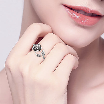 S925 Sterling Silver Adjustable Wrap Open Rose Flower Ring