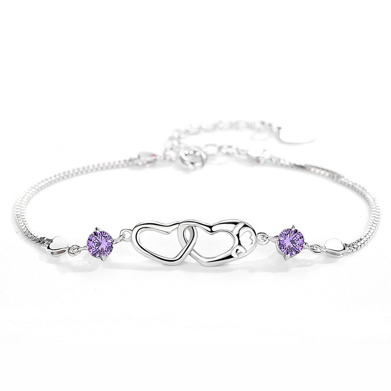 To My Unbiological Daughter - We Are Linked Together Custom Double Diamond & Heart Bracelet
