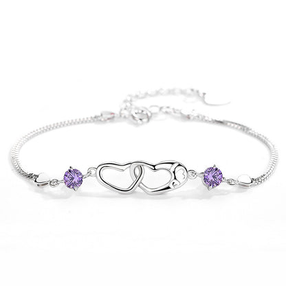 To My Unbiological Daughter - We Are Linked Together Custom Double Diamond & Heart Bracelet