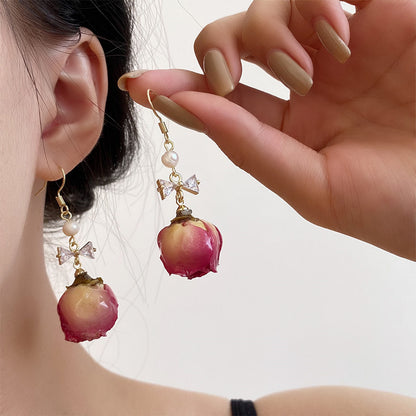 Vintage Rose Dried Flower Earrings