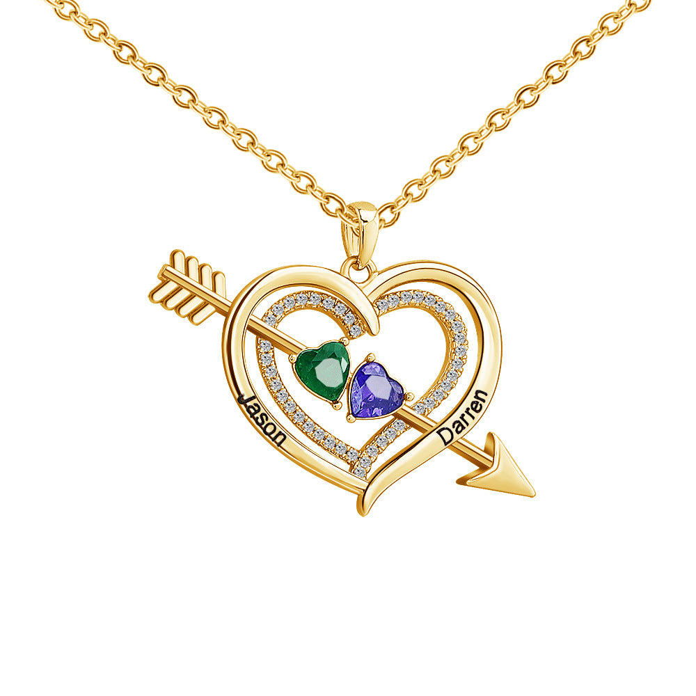 For Love - Custom Name & Birthstones Cupid Arrow Heart Necklace