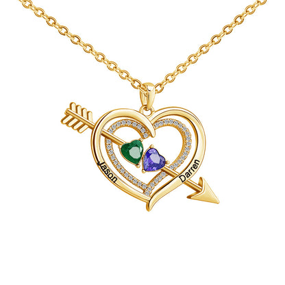 For Love - Custom Name & Birthstones Cupid Arrow Heart Necklace