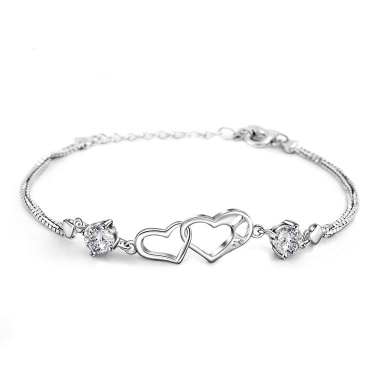 To My Unbiological Daughter - We Are Linked Together Custom Double Diamond & Heart Bracelet