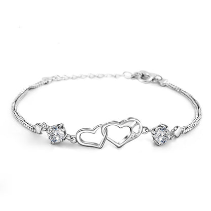 To My Unbiological Daughter - We Are Linked Together Custom Double Diamond & Heart Bracelet