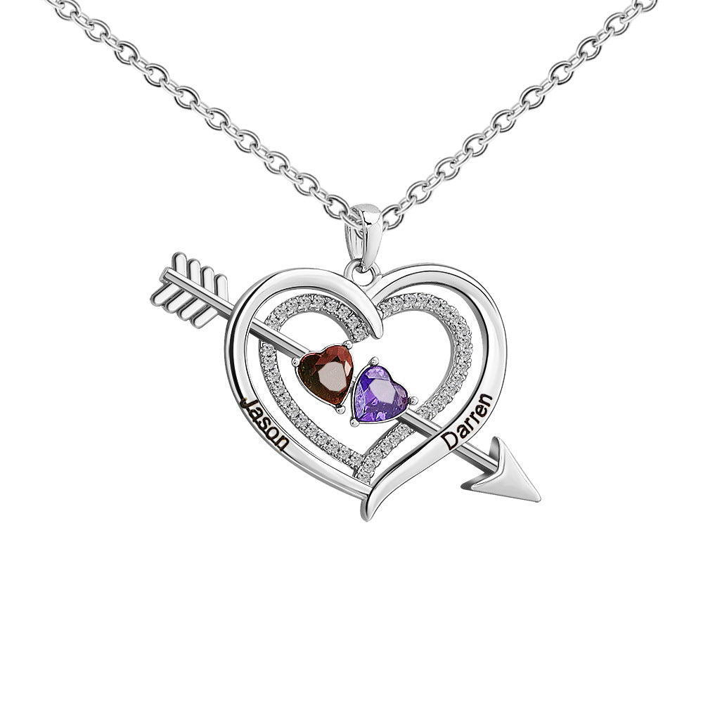 For Love - Custom Name & Birthstones Cupid Arrow Heart Necklace