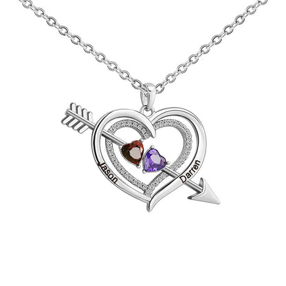 For Love - Custom Name & Birthstones Cupid Arrow Heart Necklace