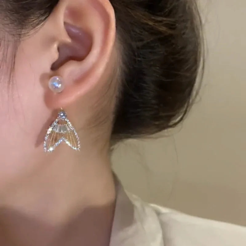 🌸Sparkling Mermaid Pearl Fishtail Earrings