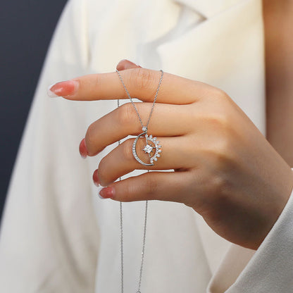 For Unbiological Daughter - S925 Hearts Are Linked Moon And Star Necklace