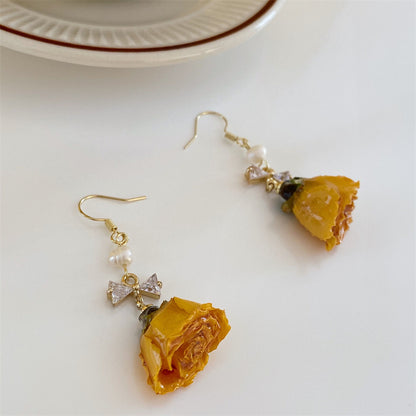 Vintage Rose Dried Flower Earrings