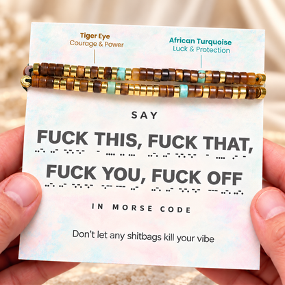 Fuck This Double Layer Morse Code Bracelet with African Turquoise Tiger eye