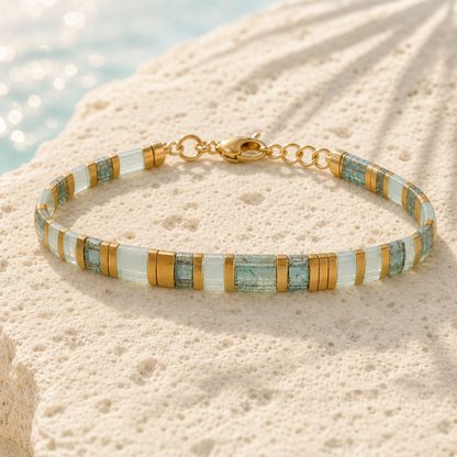 ‘F*ck Anxiety’ Ocean Teal Morse Code Tile Bracelet