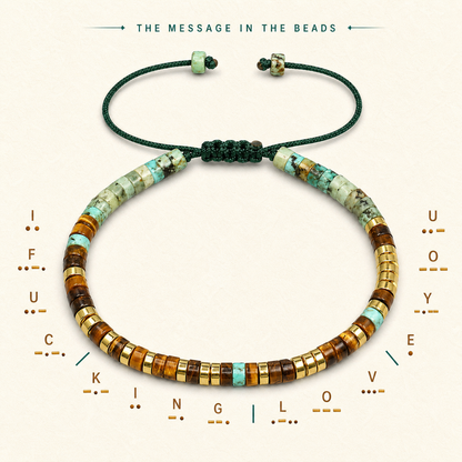 'I Fucking Love You' Morse Code Bracelet with African Turquoise Tiger eye