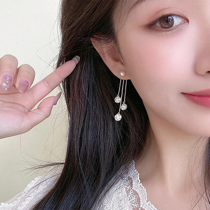 Temperament Pearl Tassel Long Earrings