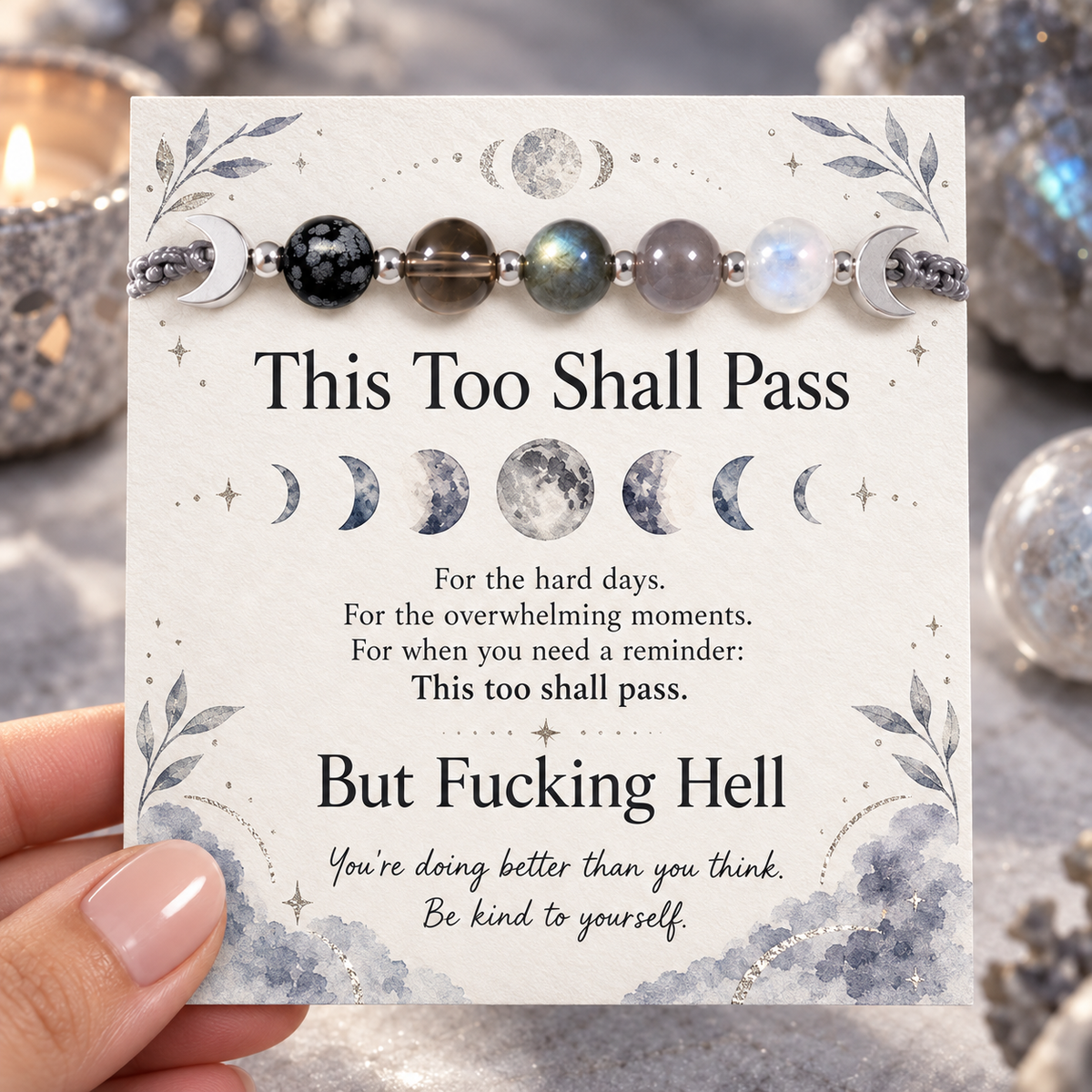 This Too Shall Pass Moon Phases Crystal Bracelet