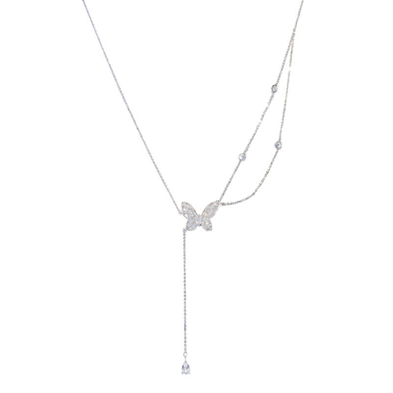 🌸2024 Spring Hot Sale✨Sparkling Zircon Butterfly Tassel Necklace