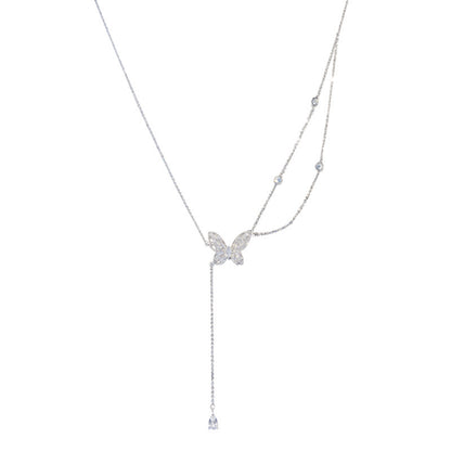 🌸2024 Spring Hot Sale✨Sparkling Zircon Butterfly Tassel Necklace