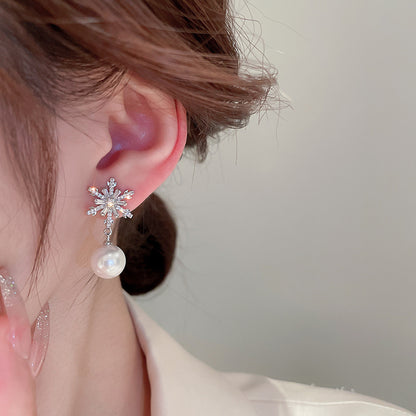 🌸Zircon Snowflake Pearl Earrings
