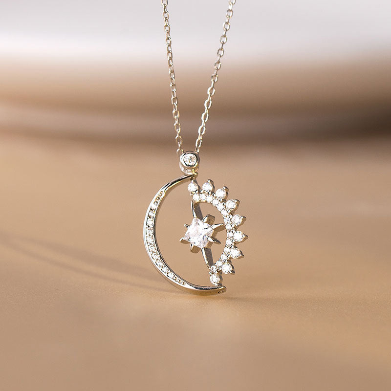 For Unbiological Daughter - S925 Hearts Are Linked Moon And Star Necklace