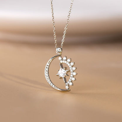 For Unbiological Daughter - S925 Hearts Are Linked Moon And Star Necklace
