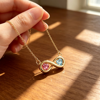 Grandmother&Granddaughter Connected By Heart Double Birthstones Infinity Necklace