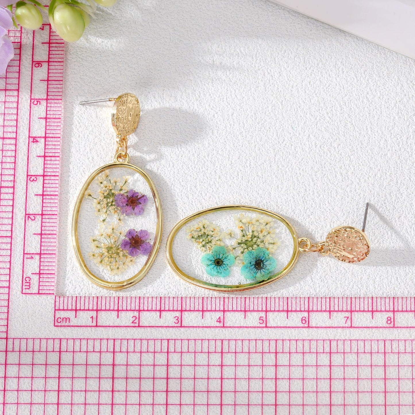 Oval Forget Me Not Flower Earrings