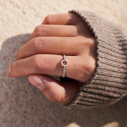 925 Sterling Silver Good Times And Bad Times Emotional Support Pavé Open Circle Ring