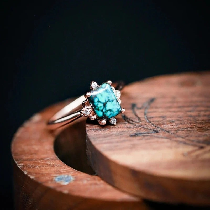 Natural Turquoise Faux Diamond Ring