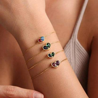 FOR UNBIOLOGICAL DAUGHTER - FOREVER LINKED TOGETHER CUSTOM HEART BIRTHSTONES BRACELET