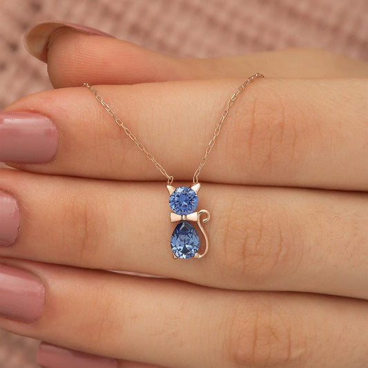 For Cat Lover-Birthstone Kitten Necklace