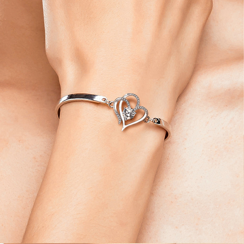 For Unbiological Daughter -I Always With You Double Heart Diamond Bracelet