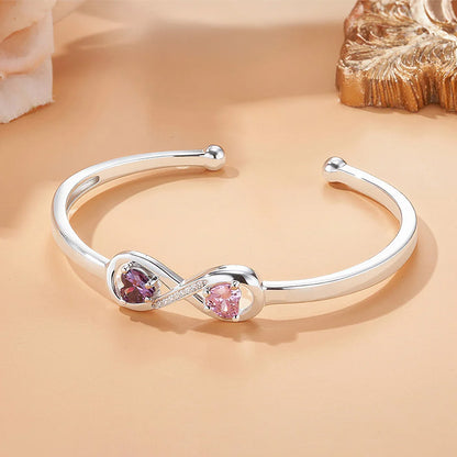 Mother&Daughter Double Heart Custom Birthstones Infinity  Bracelet