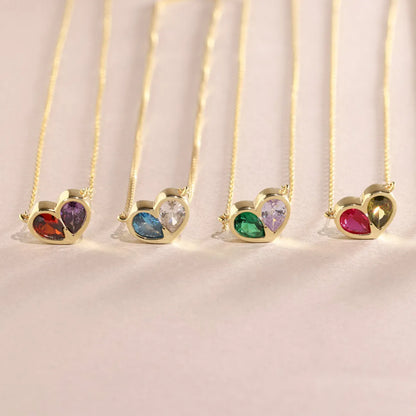 MOTHER AND DAUGHTER FOREVER LINKED TOGETHER CUSTOM HEART BIRTHSTONES BRACELET