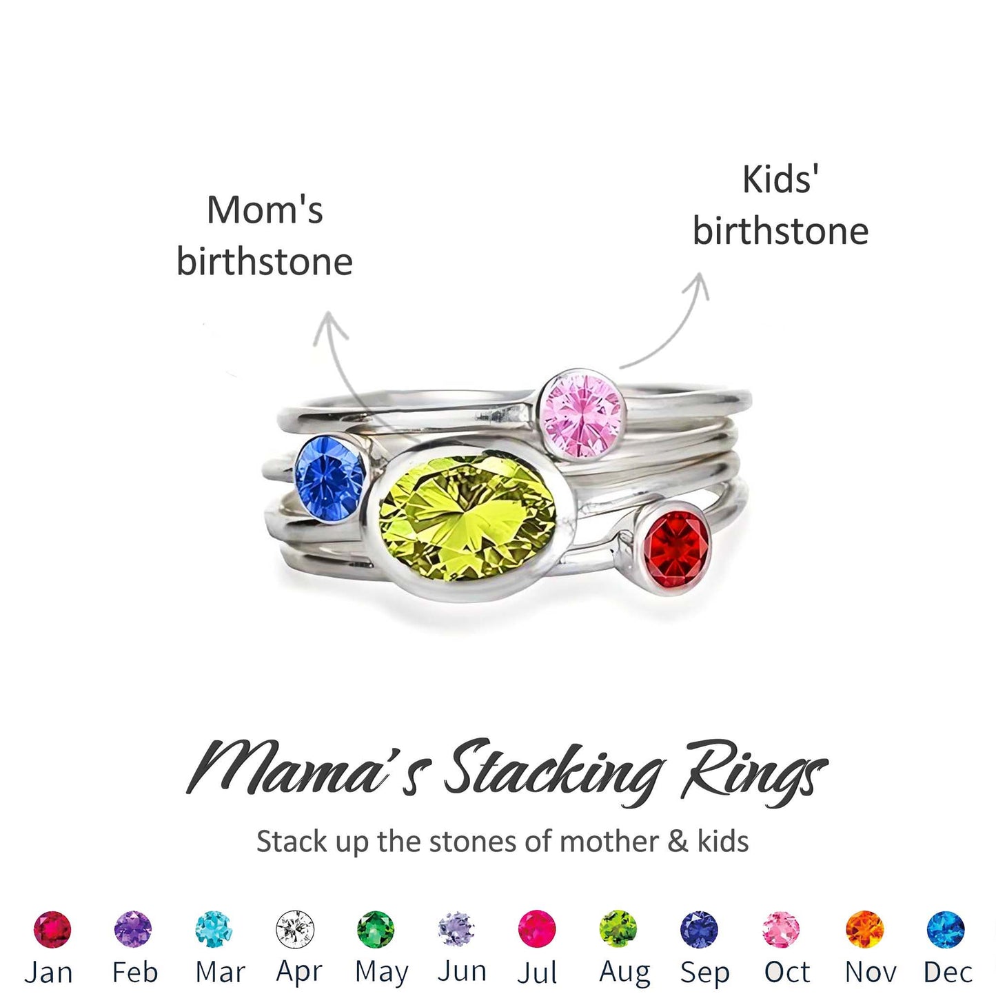 Mama's Stacking Birthstone Adjustable Ring