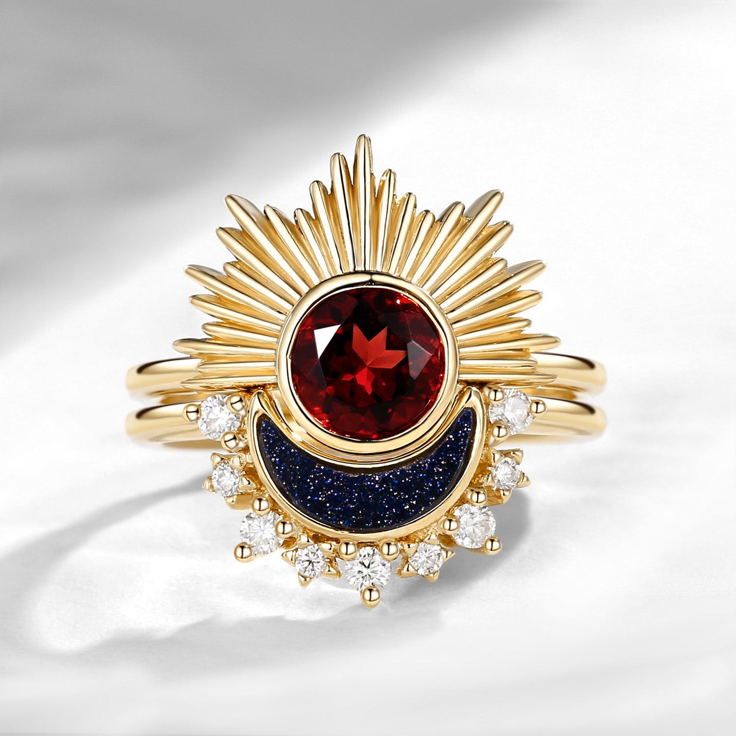 Retro Sun & Moon Engagement Ring Set 2pcs