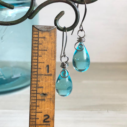 Teardrop Mason Jar Earrings: Recycled Vintage Glass