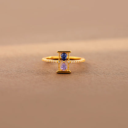 Love Remains Hourglass Double Birthstone Ring