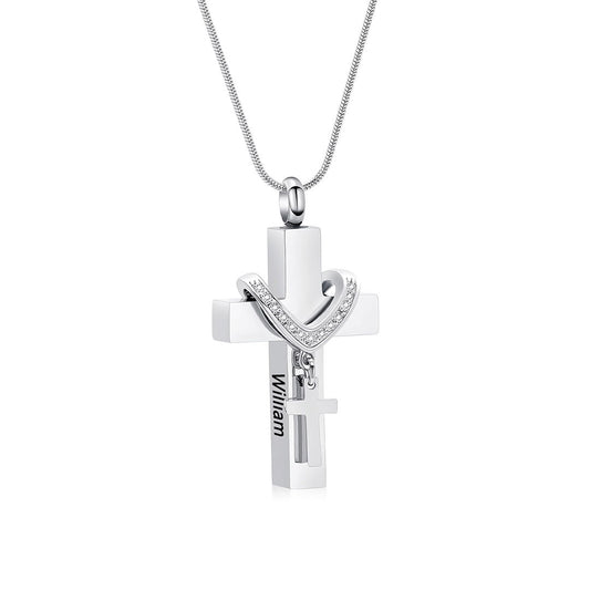 For Memorial - Custom Name Cross Pendant Urn Necklace