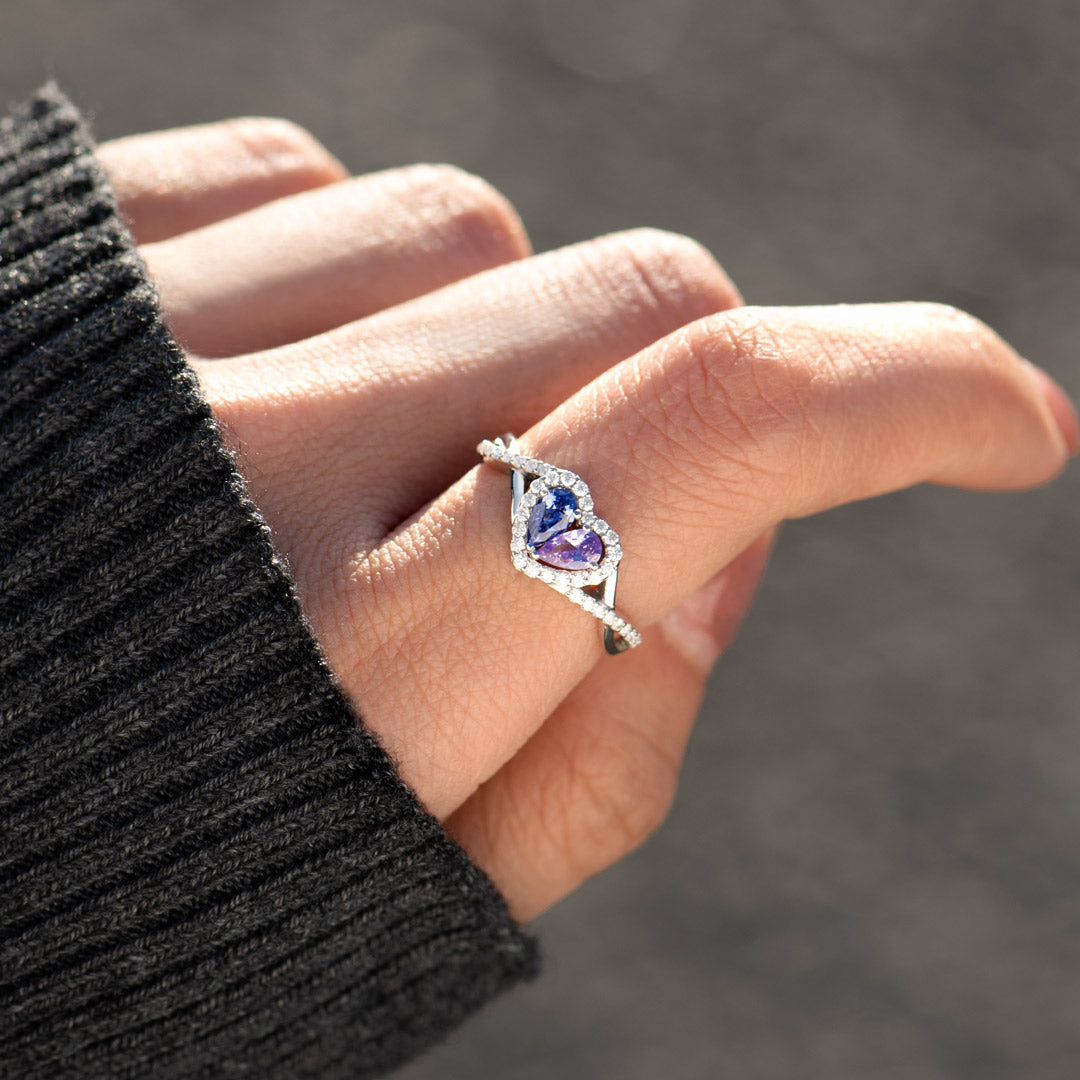 Mother And Daughter Dual Teardrop Birthstone Heart Ring