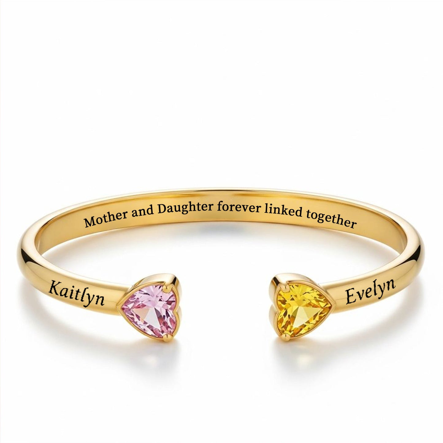 Mother And Daughter Double Heart Custom Birthstone&Name Bracelet