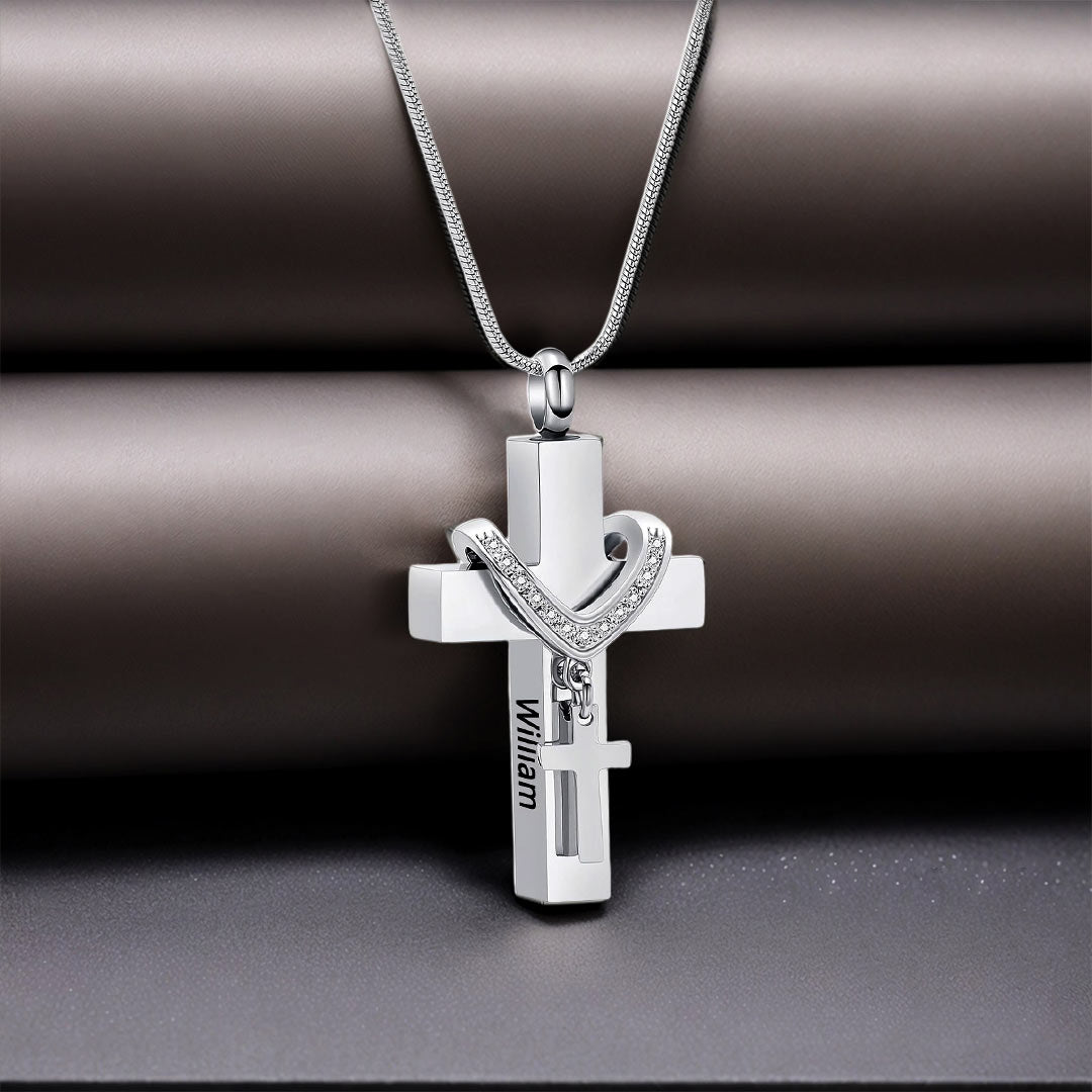 For Memorial - Custom Name Cross Pendant Urn Necklace