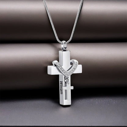 For Memorial - Custom Name Cross Pendant Urn Necklace